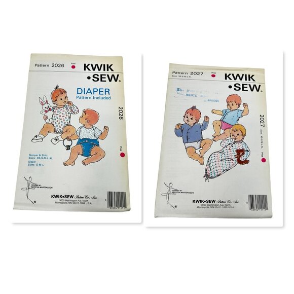 Kwik Sew Lot 2 Baby 2026 Diapers & 2027 Kimono Sewing Pattern New Sealed Uncut - Picture 1 of 7